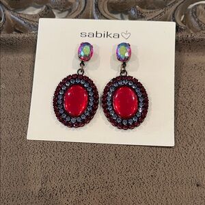 Sabika Red and Iridescent Oval Earrings